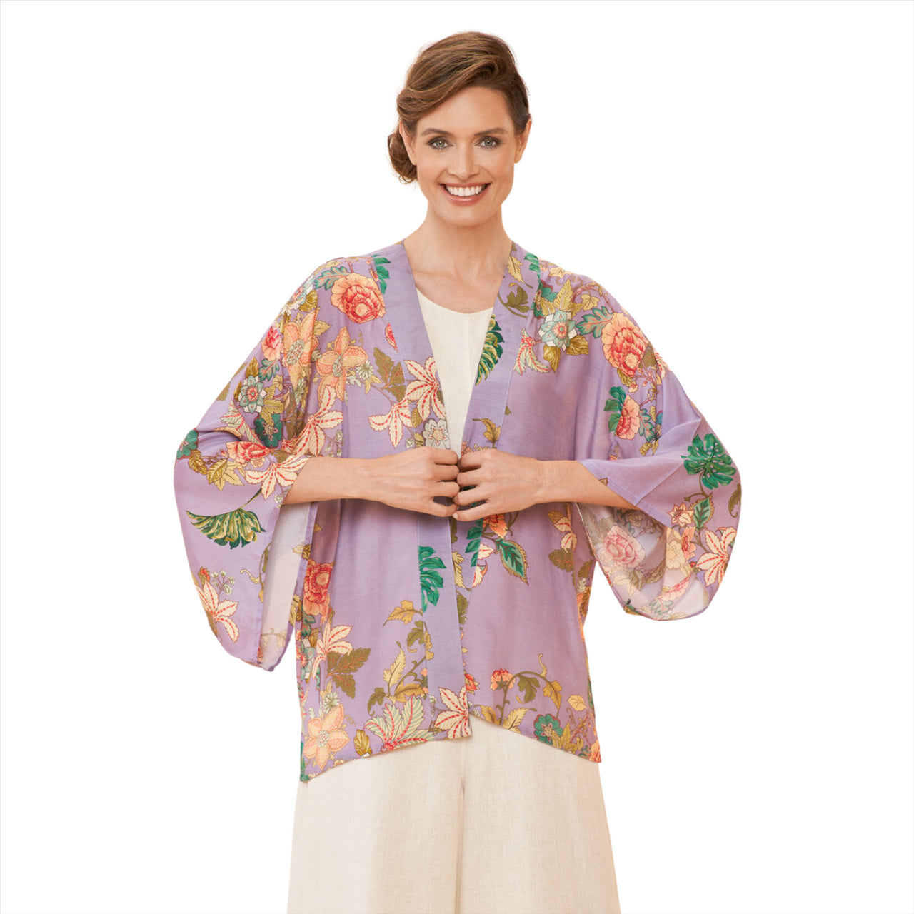 Powder Prancing Tiger Kimono Jacket | Lavender