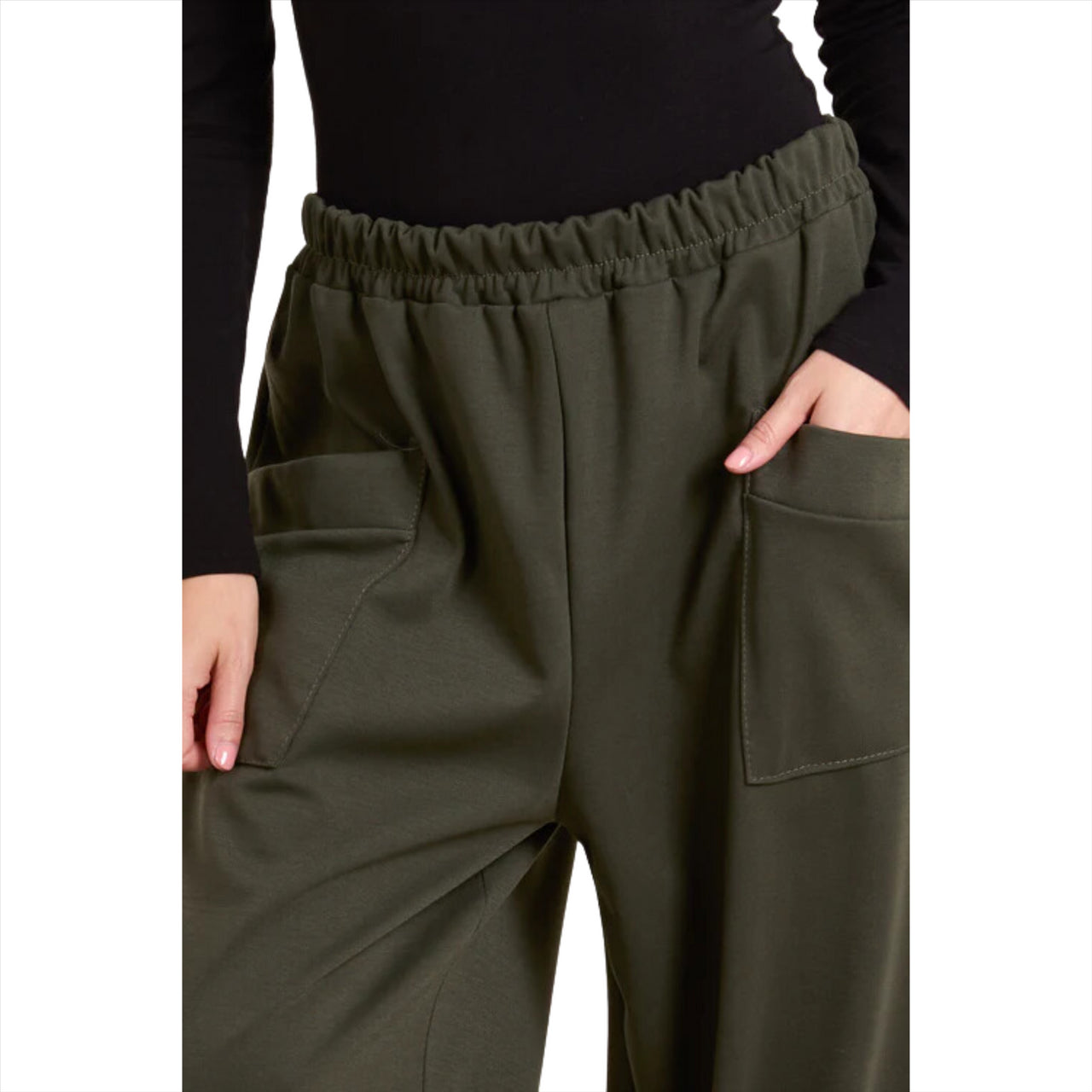 Ruby Jersey Pockets Relaxed Fit Cocoon Joggers | Khaki  | One Size