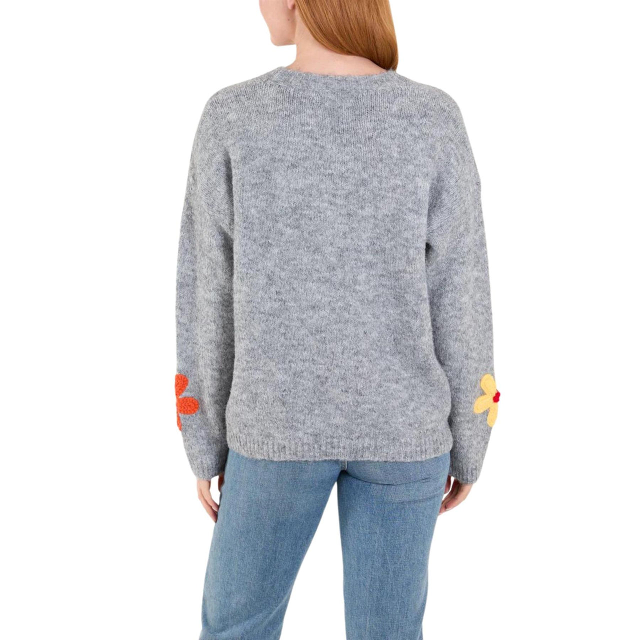 Multicolour Flower Embroidered Knit Jumper | Grey