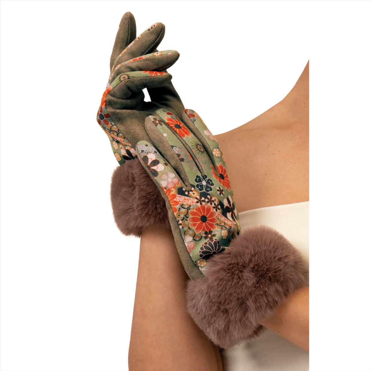 Powder Bernadette 70s Floral Kaleidoscope Gloves  | Olive/Rust