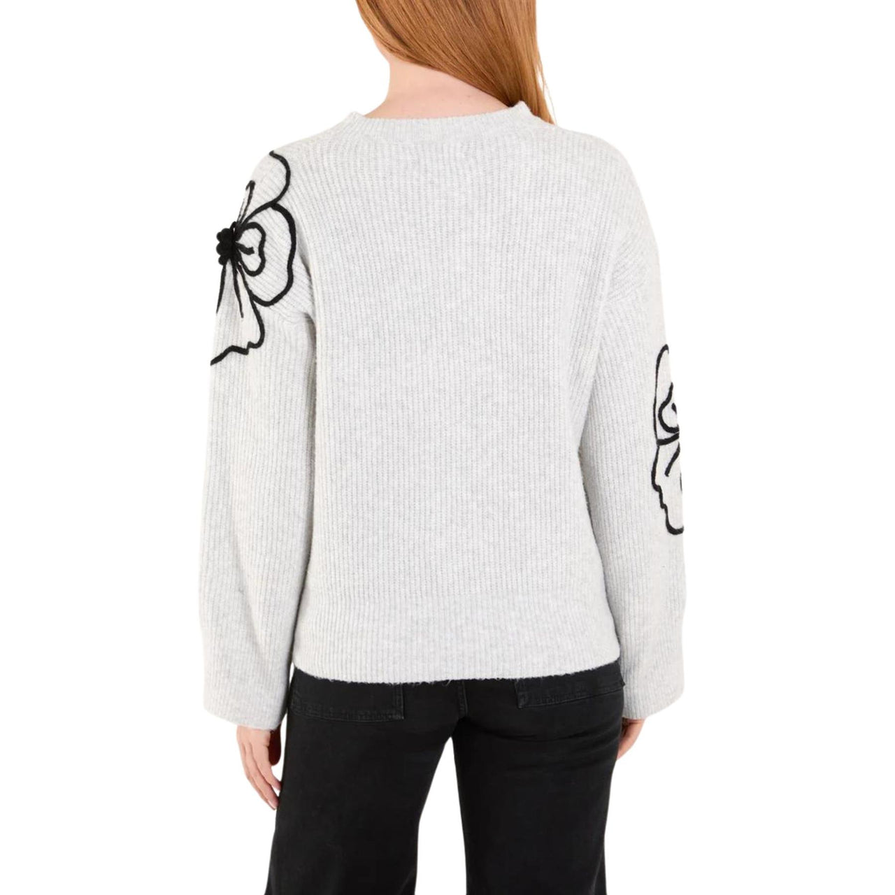 Flower Sleeve Embroidered Knit Jumper | Grey