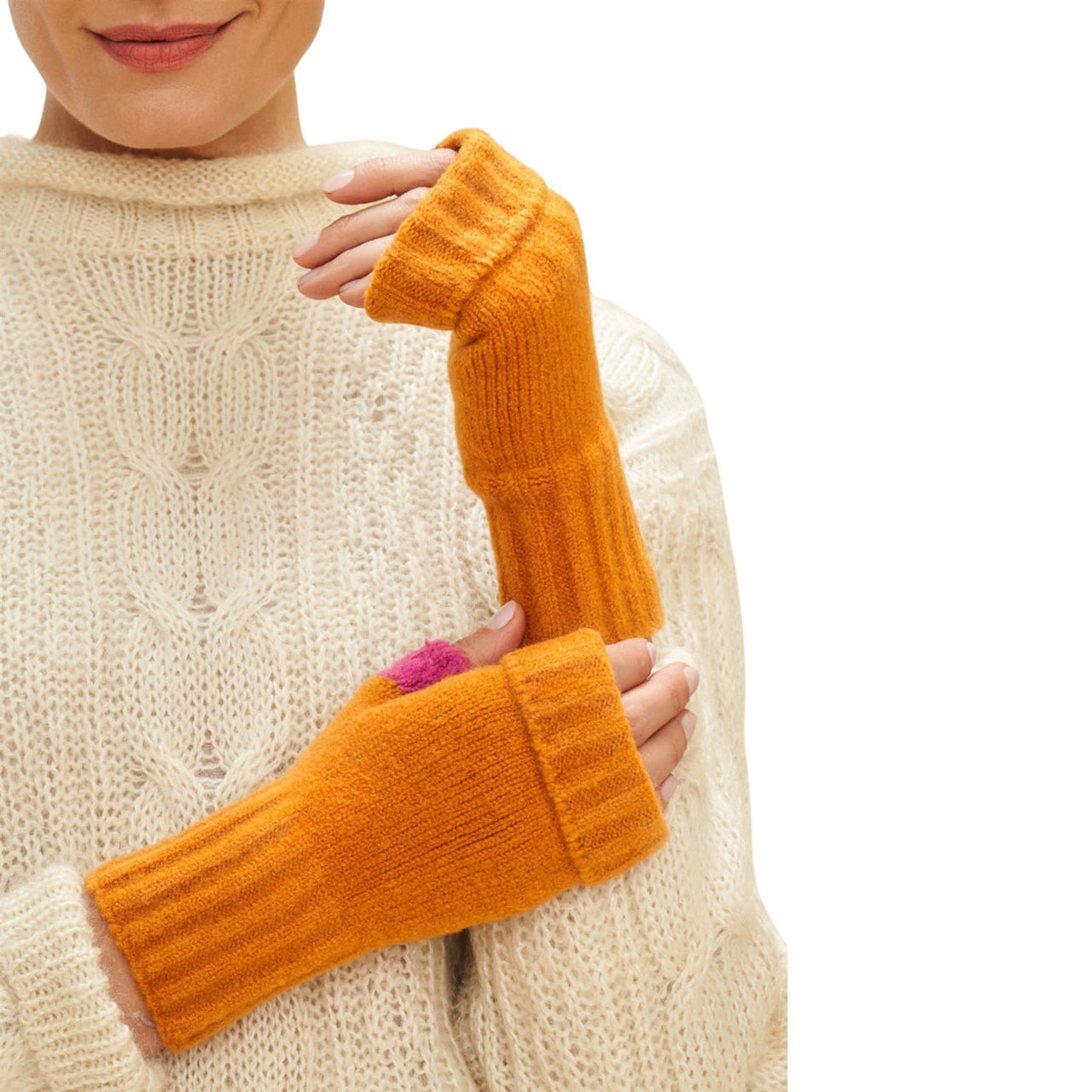 Powder Cassia Knitted Wrist Warmers  | Tangerine