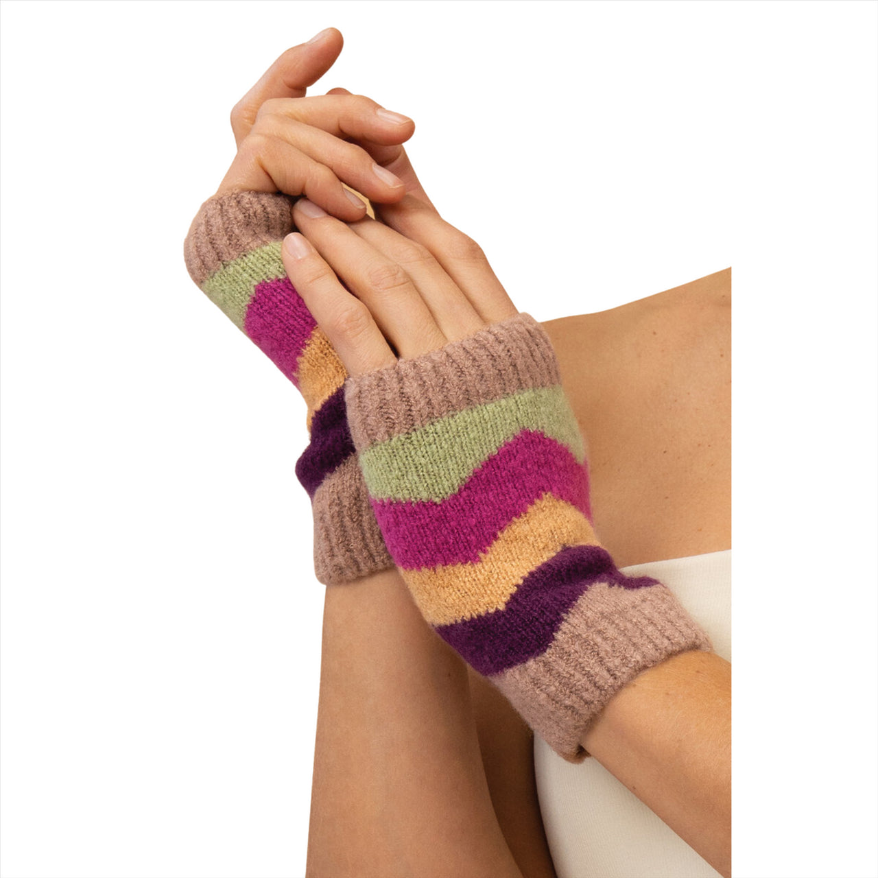 Powder Nora Knitted Wrist Warmers | Taupe Mix