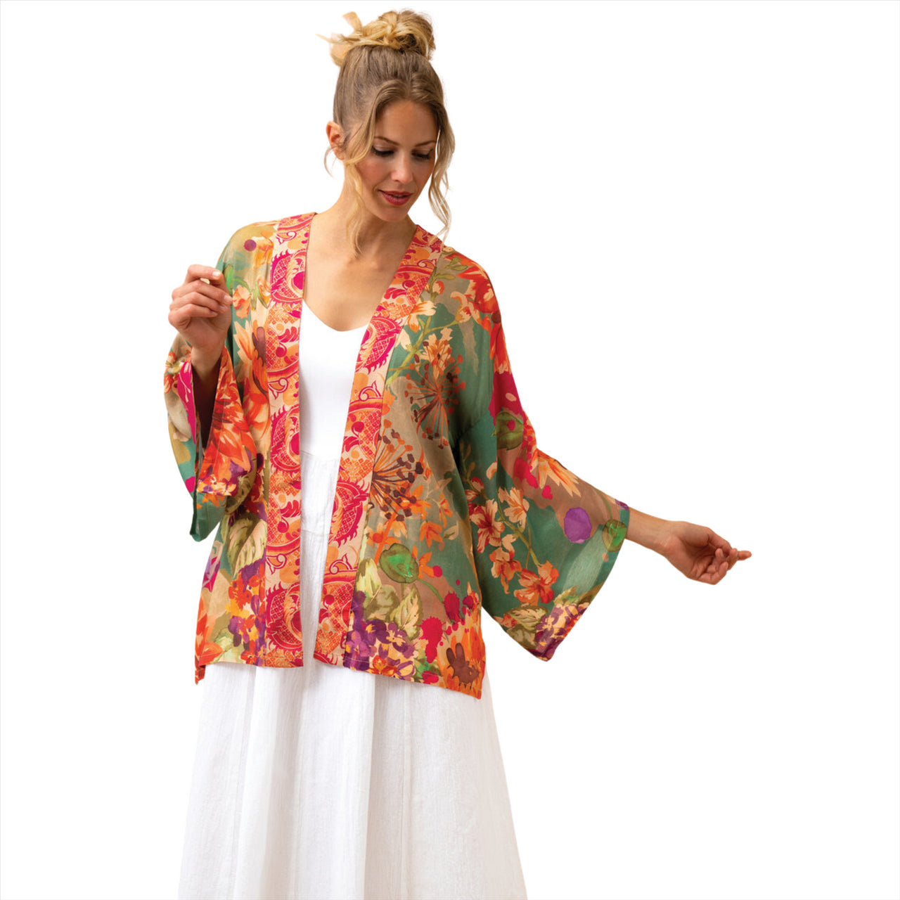 Powder Birds and Blooms Kimono Jacket | Sage