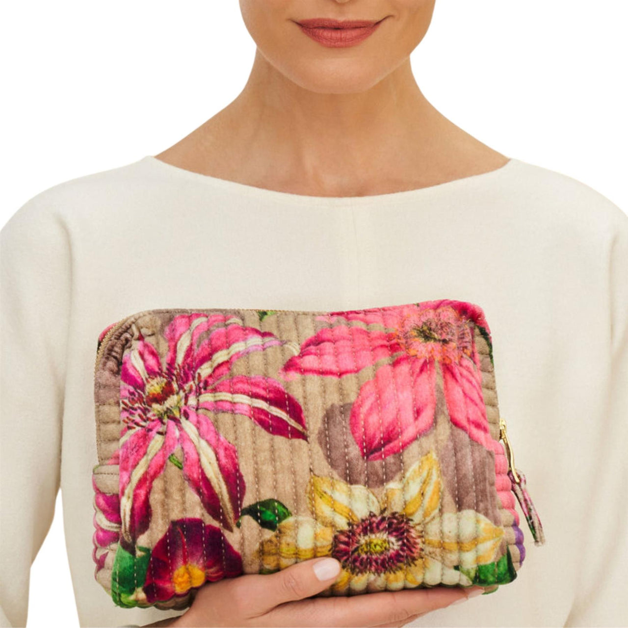 Powder Oversized Botanicals Quilted Wash Bag | Slate