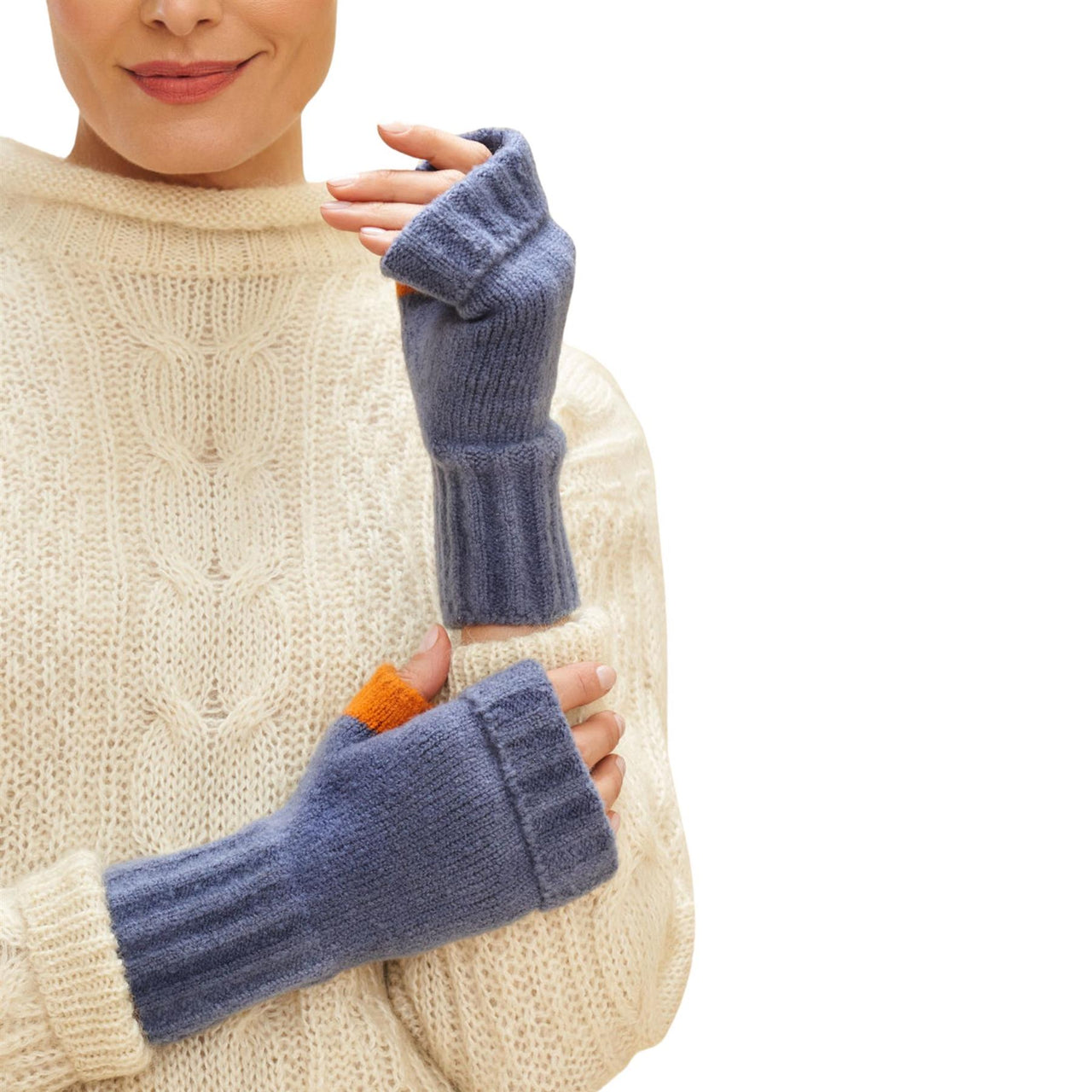 Powder Cassia Knitted Wrist Warmers  | Denim