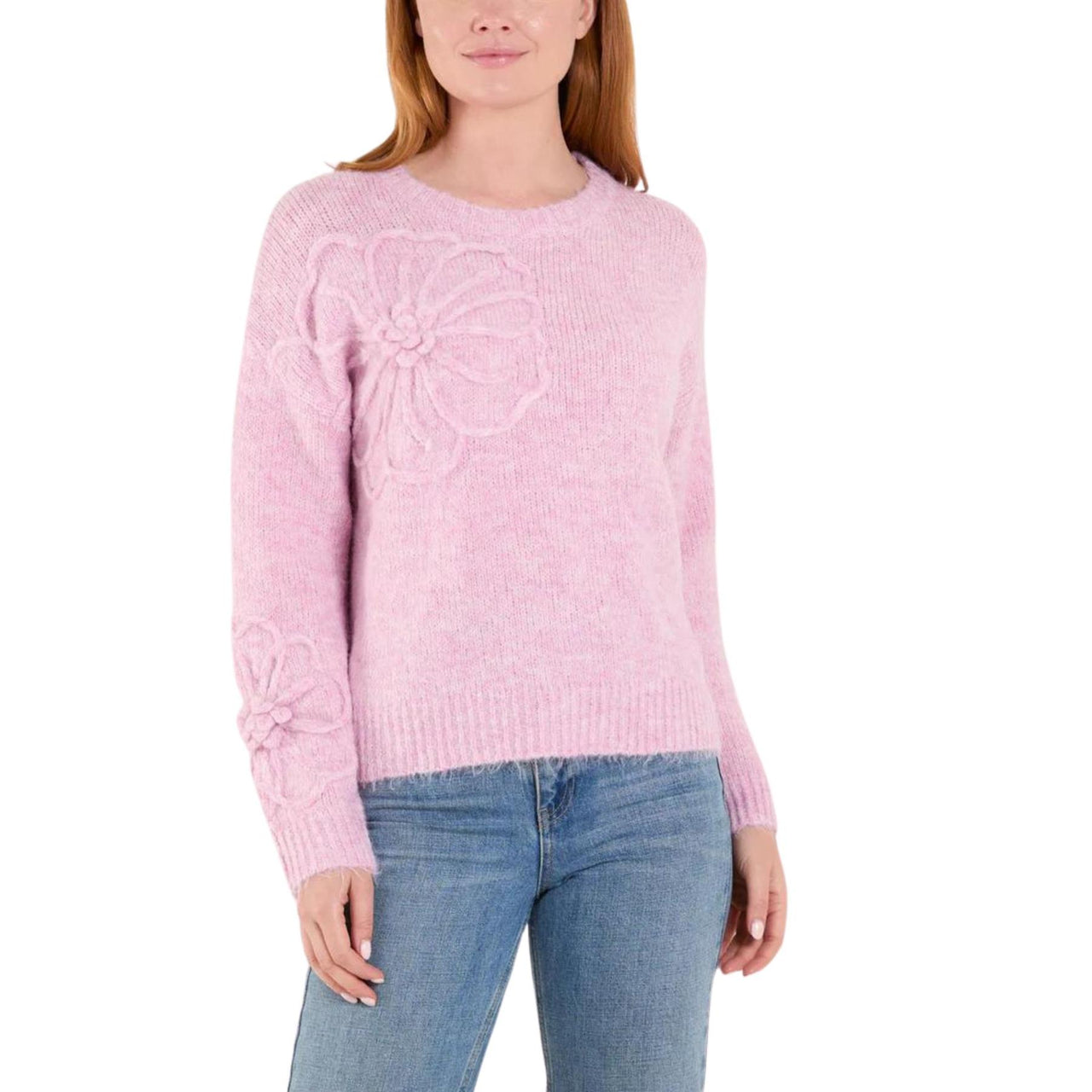 Large Flower Knit Embroidered Jumper | Pink