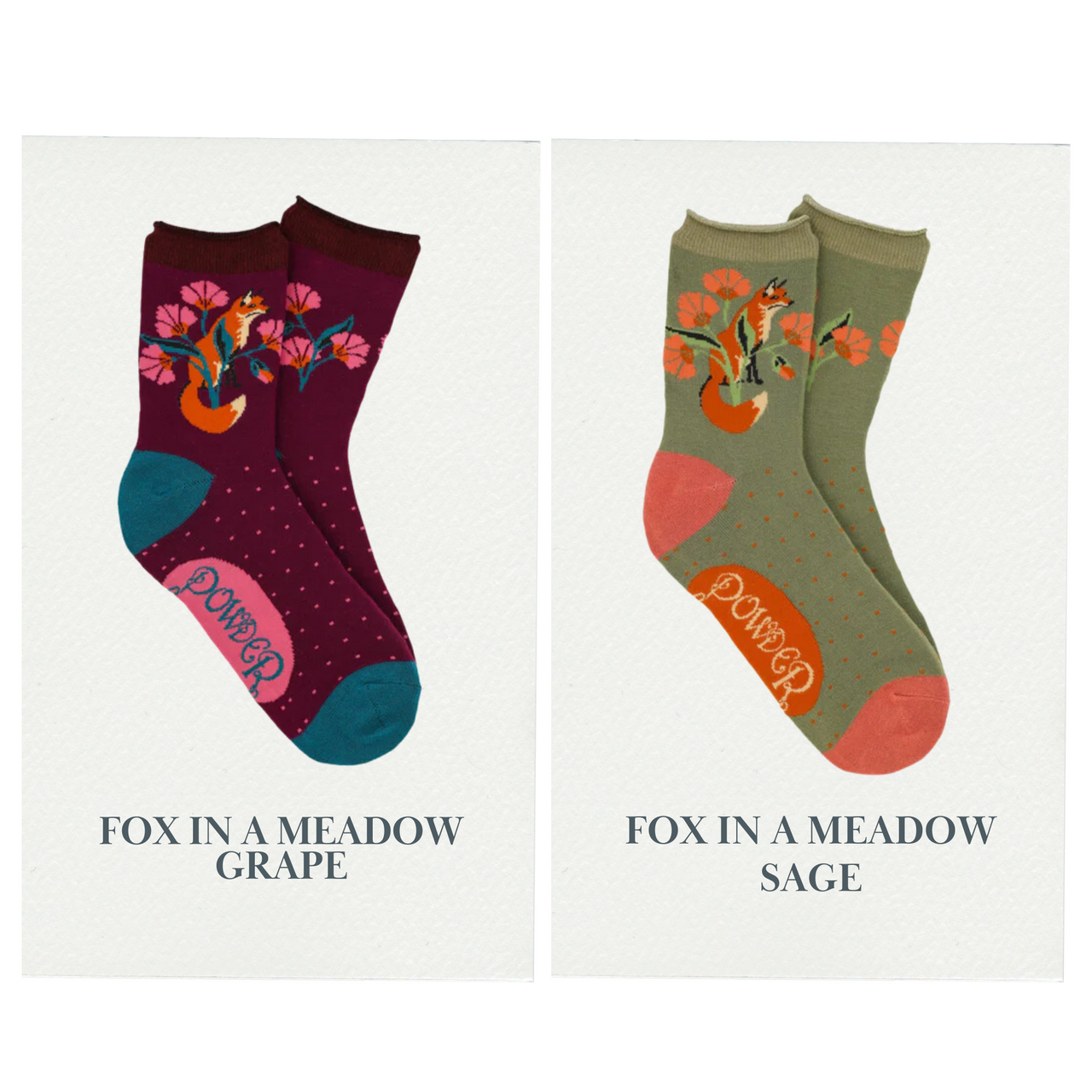 Powder Women's Fox in a Meadow Ankle Socks | Grape or Sage
