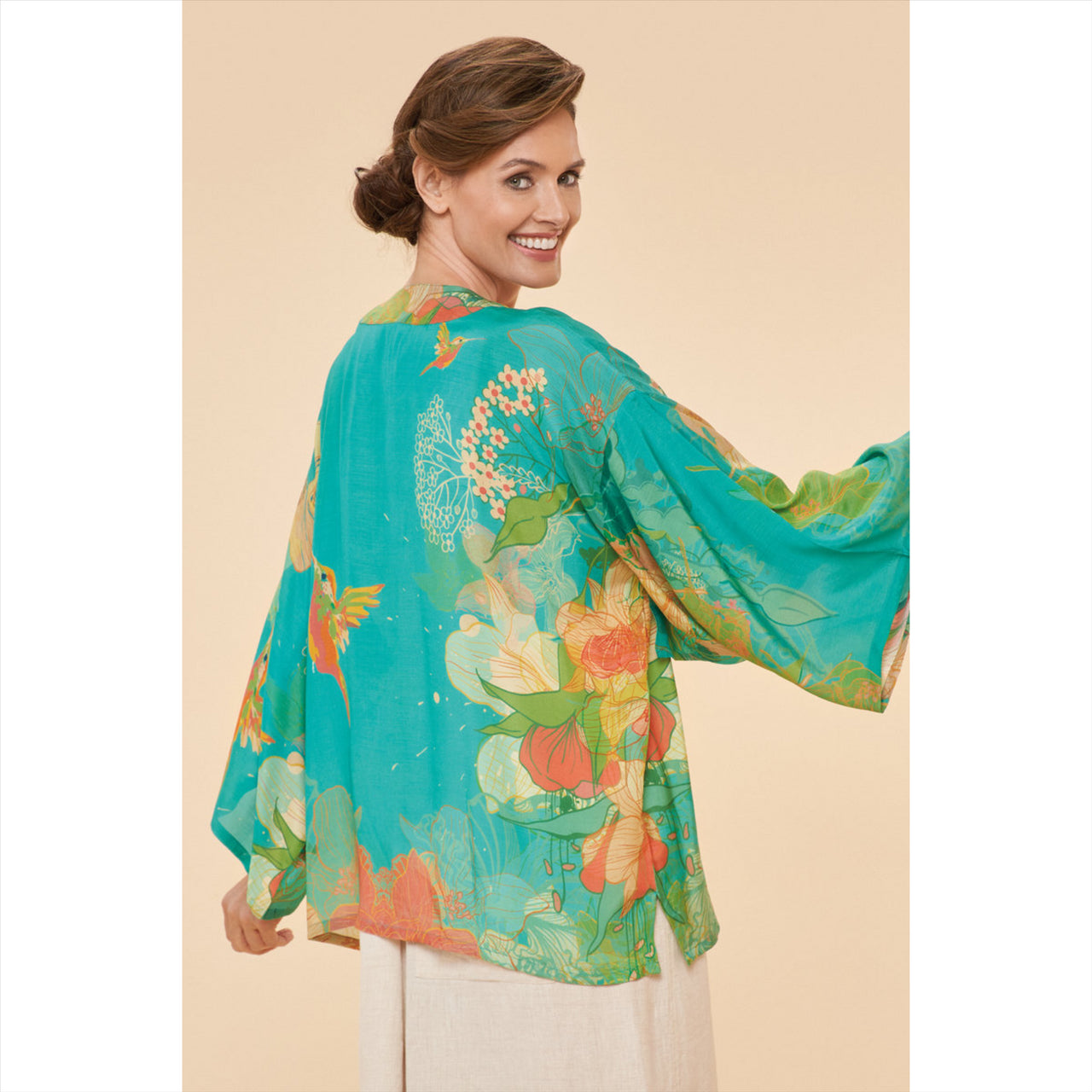 Powder Hummingbird Kimono Jacket | Aqua