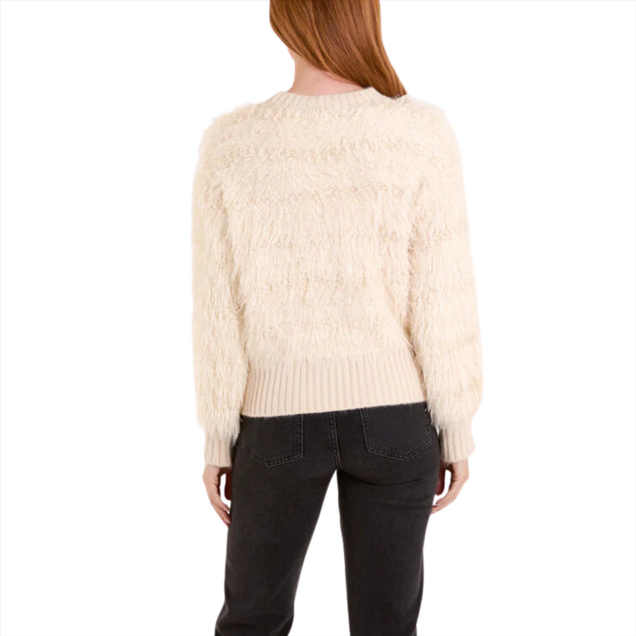 Sparkly & Fluffy Contrast Stripe Jumper | Stone