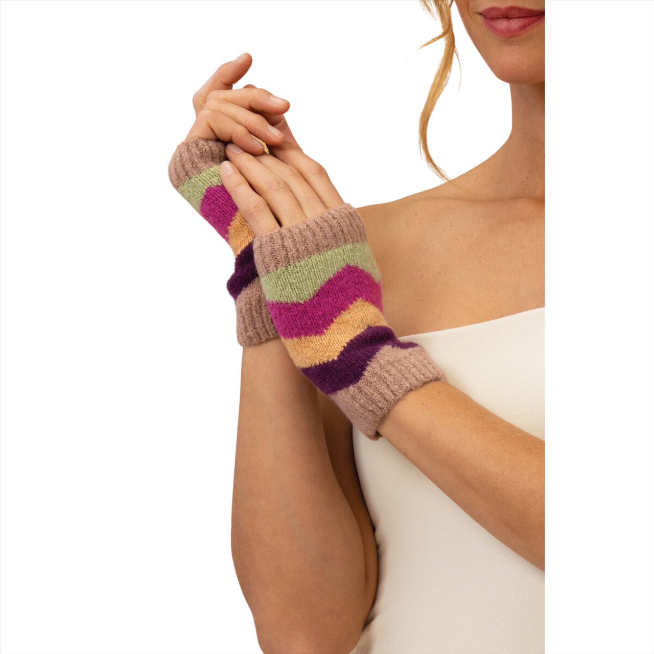Powder Nora Knitted Wrist Warmers | Taupe Mix