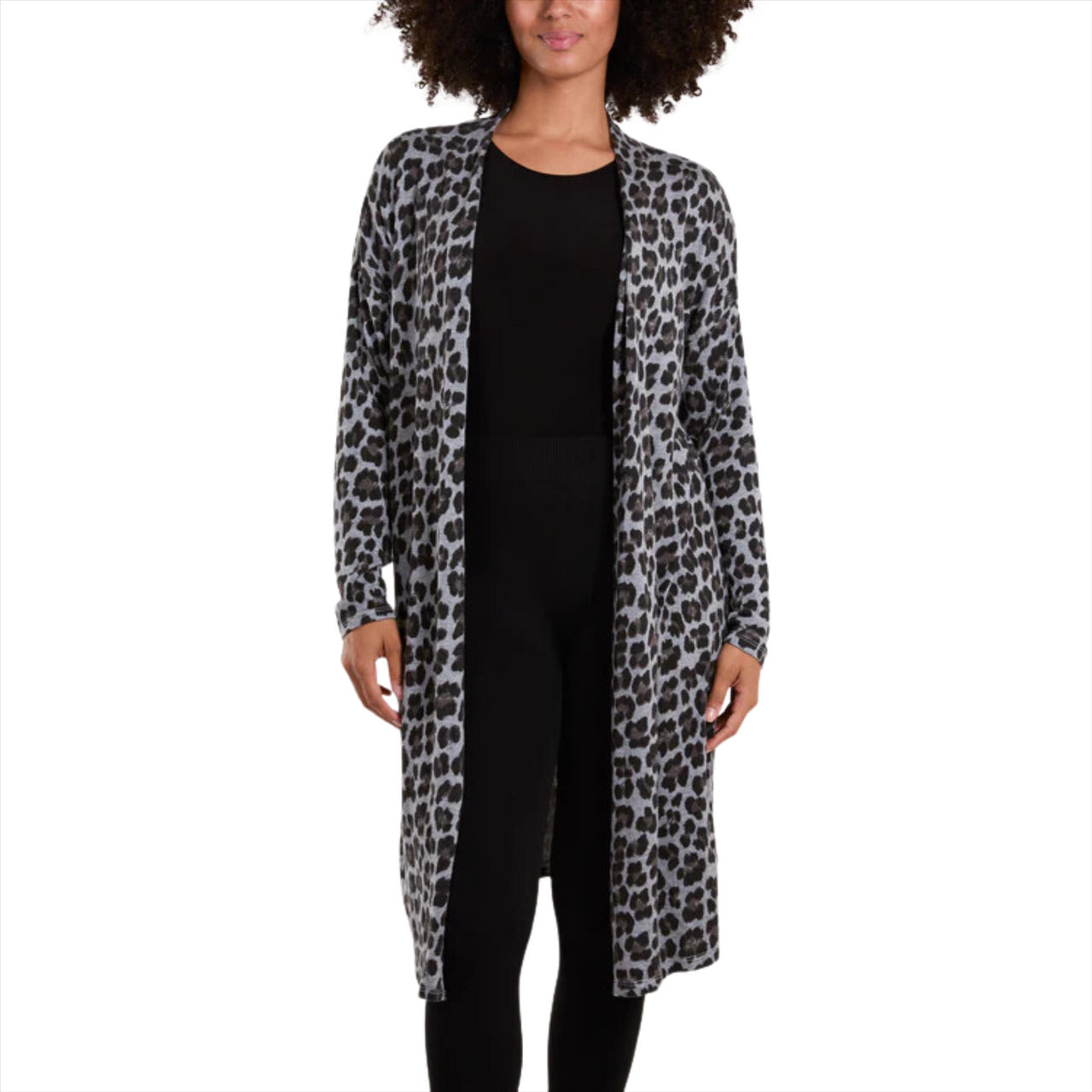 Giulia Leopard Print Longline Cardigan | Grey | One Size