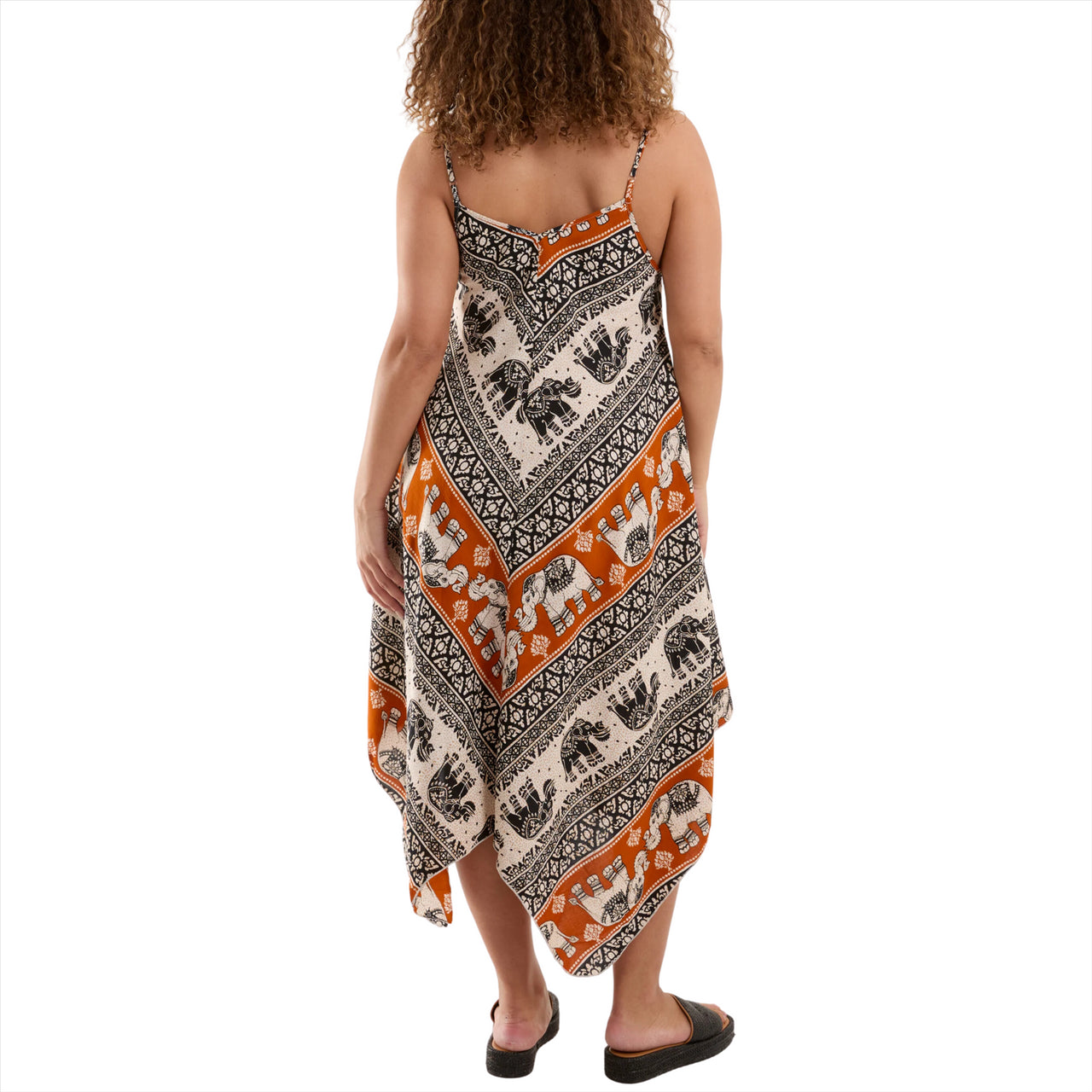 Elephant Print Hanky Hem Cami Beach Dress | Rust