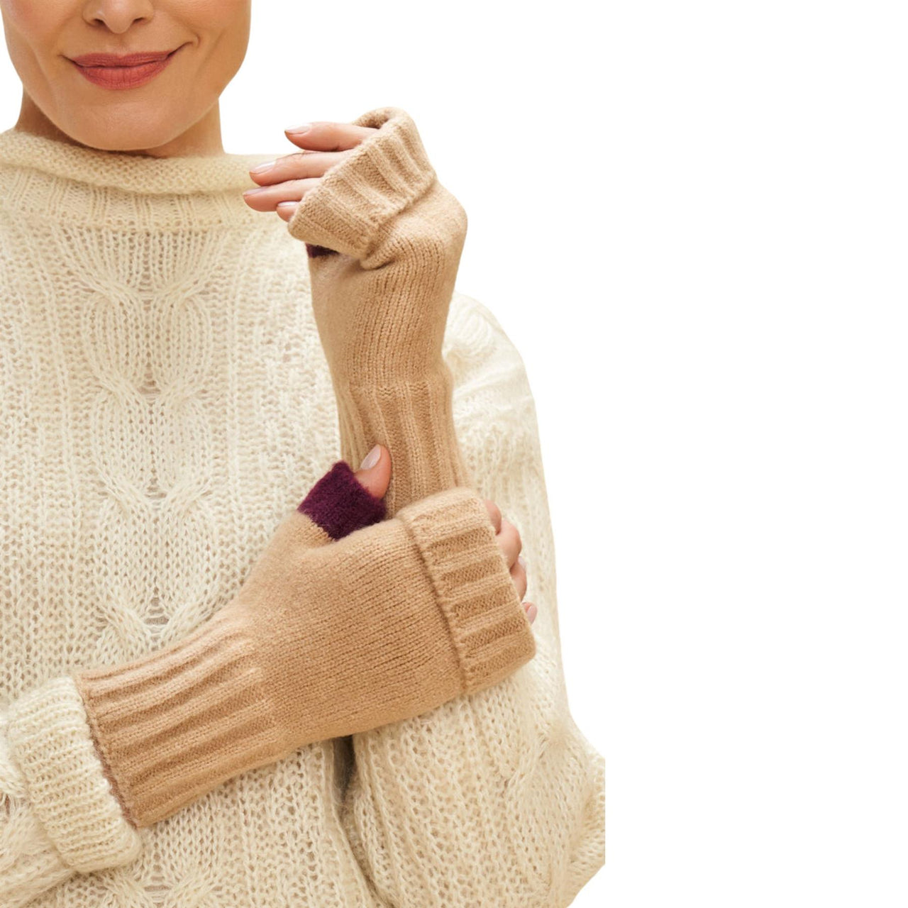 Powder Cassia Knitted Wrist Warmers  | Cream