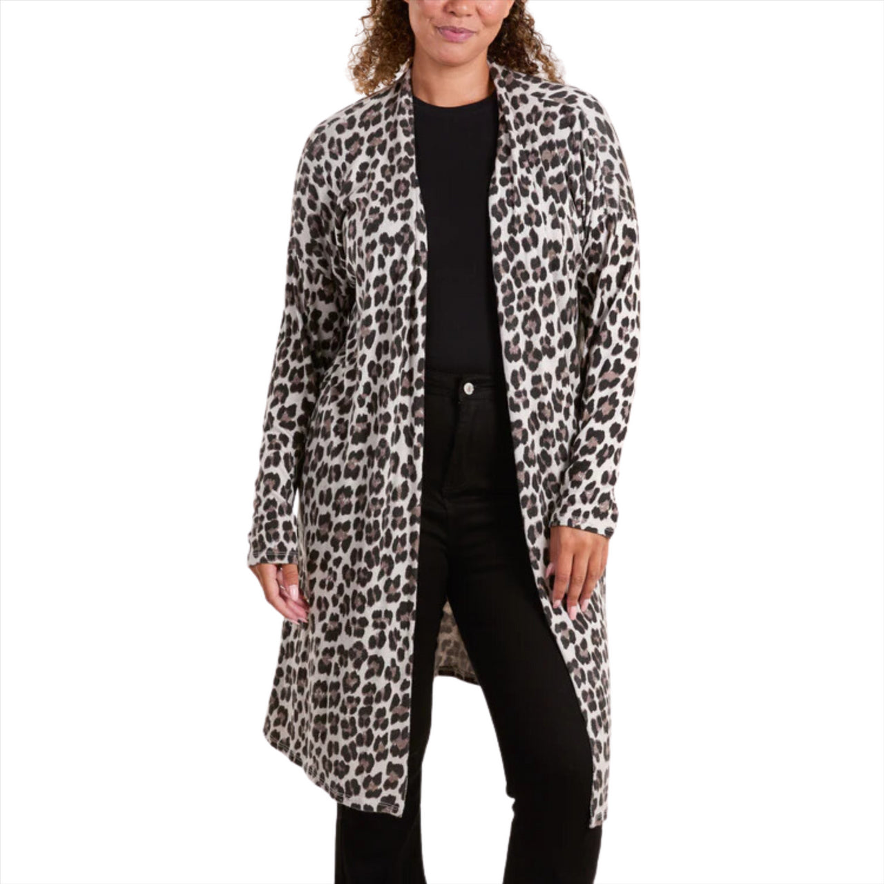Giulia Leopard Print Longline Cardigan | Beige | One Size