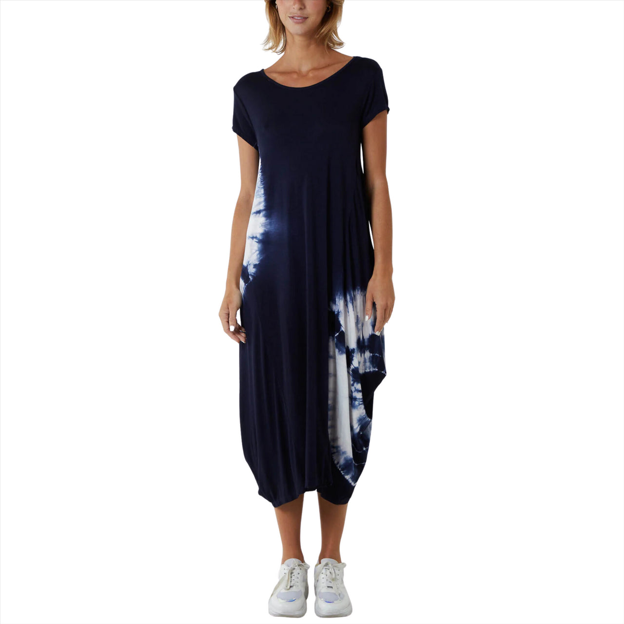 Tie Dye Short Sleeve Parachute Midi Dress | Navy | One Size