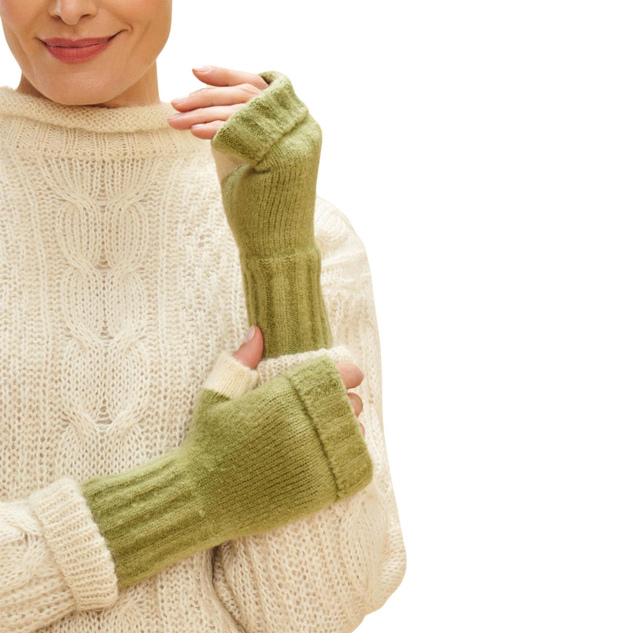 Powder Cassia Knitted Wrist Warmers  | Sage