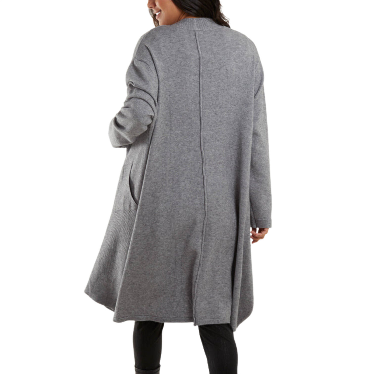 Edge to Edge Fine Knit Mid Length Cardigan | Grey