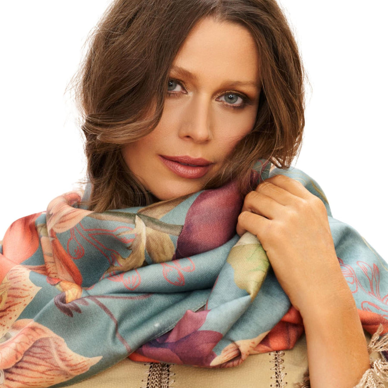 Powder Hummingbird at Dusk Luxurious Print Scarf | Denim