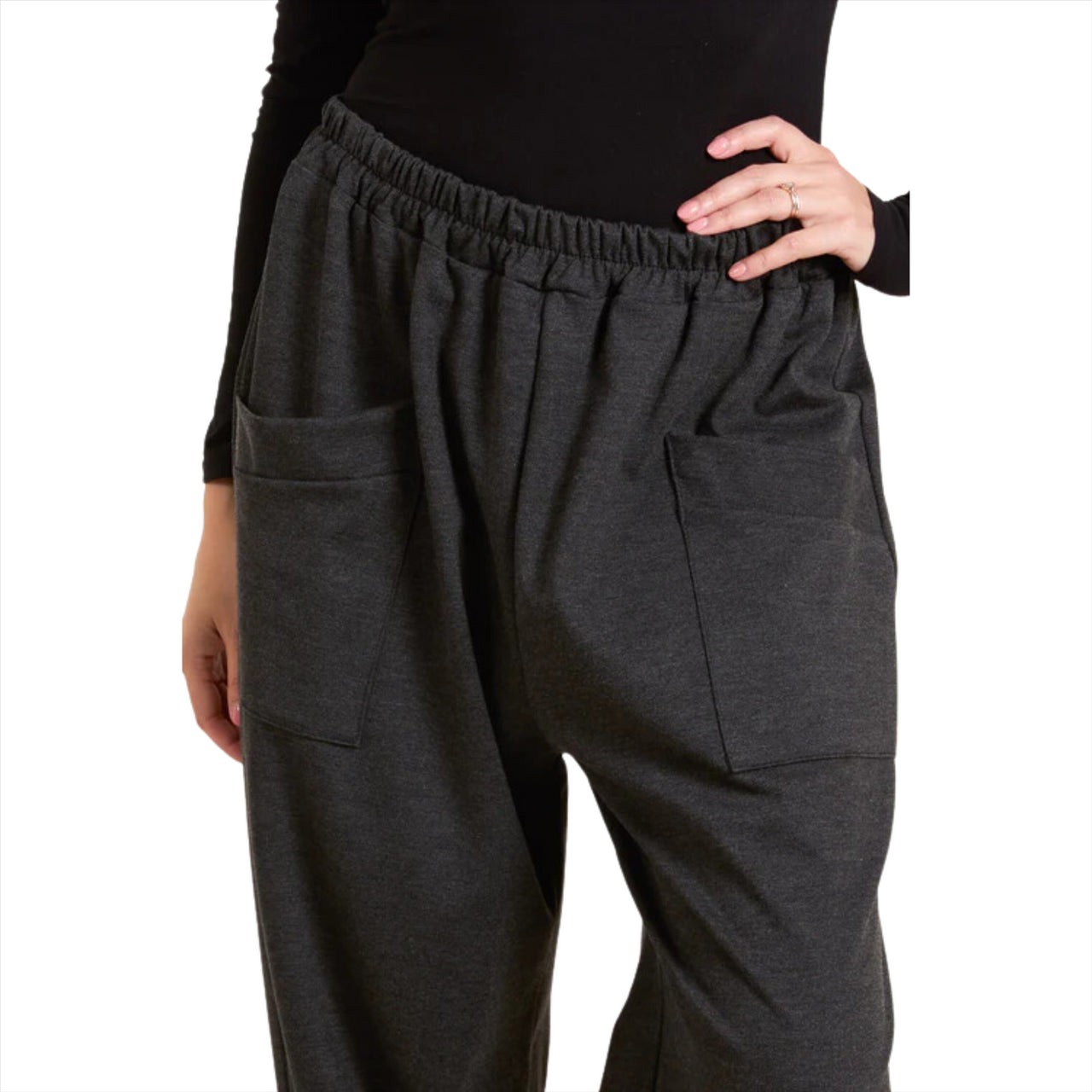 Ruby Jersey Pockets Relaxed Fit Cocoon Joggers | Charcoal | One Size
