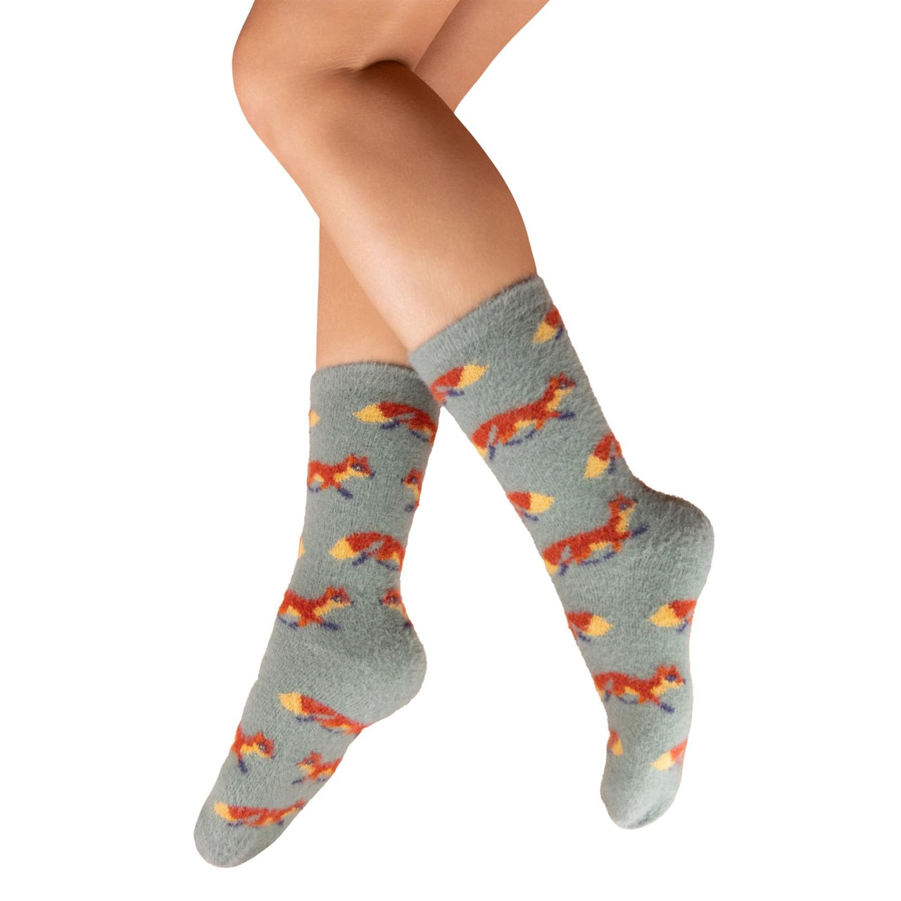Powder Women's Fuzzy Ankle Socks | Mini Foxes