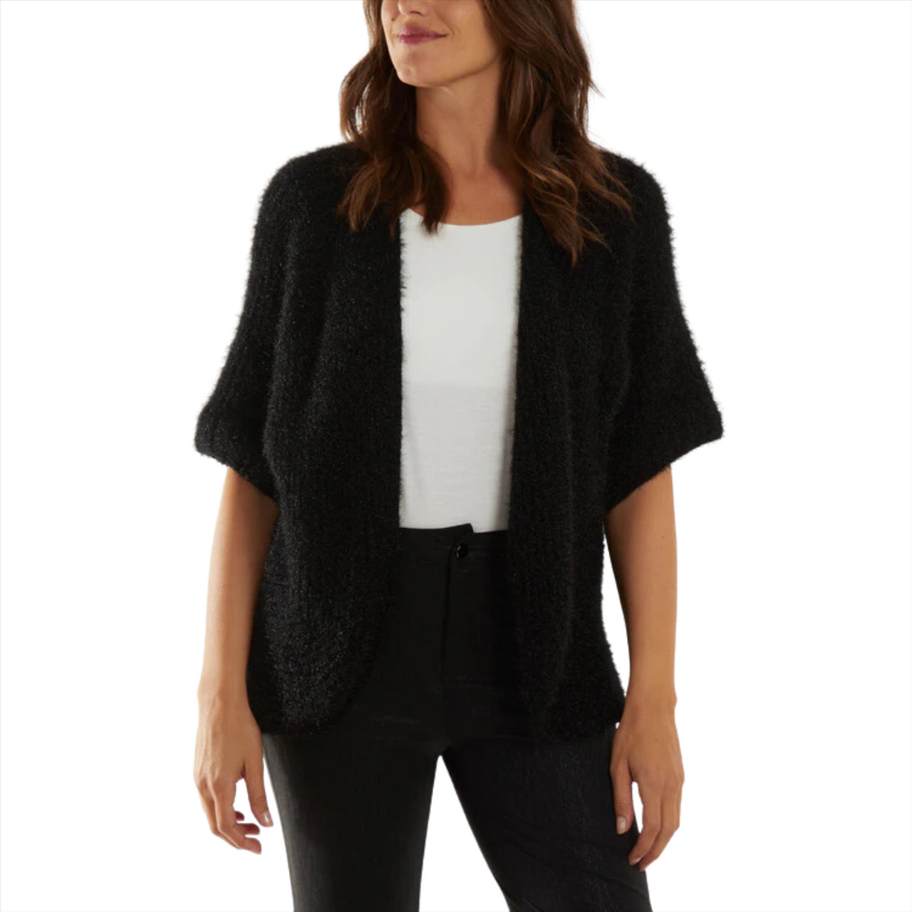 Soft Touch 3/4 Sleeve Ribbed Cardigan | Black | One Size