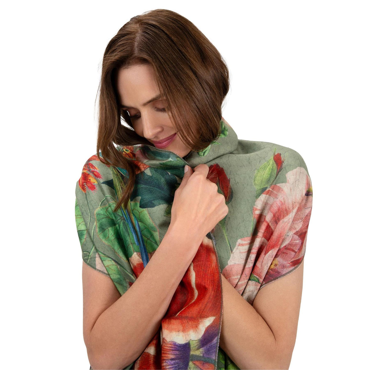 Powder Botanical Bouquet Lux Print Scarf | Sage