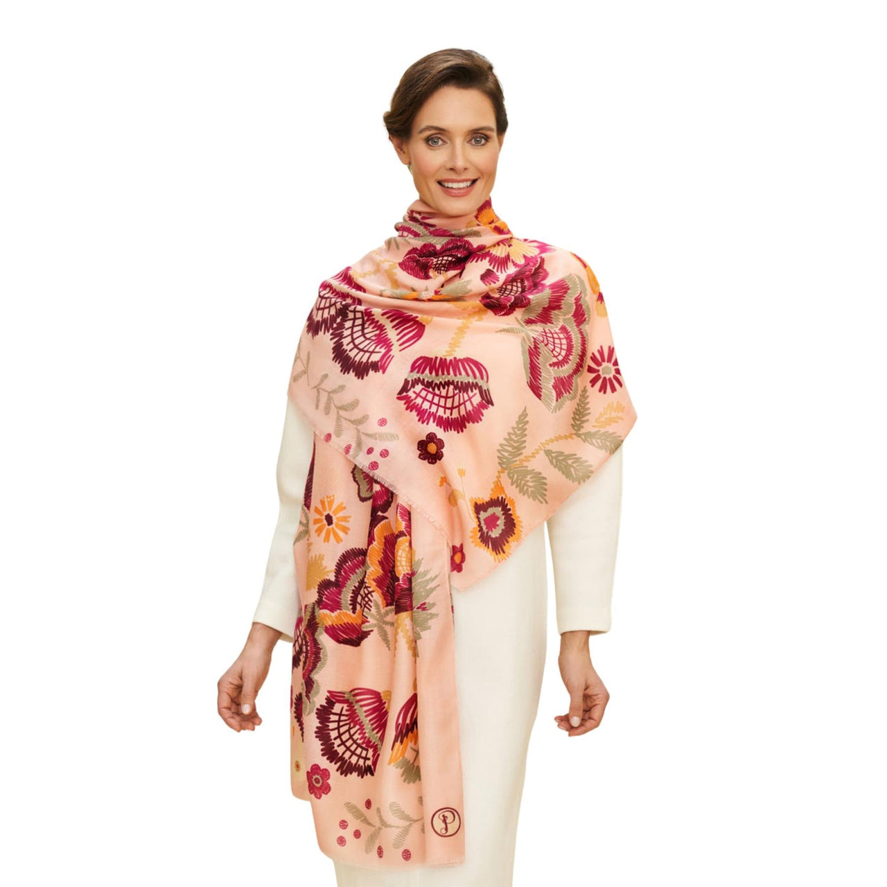 Powder Floral Symmetry Print Scarf | Pink