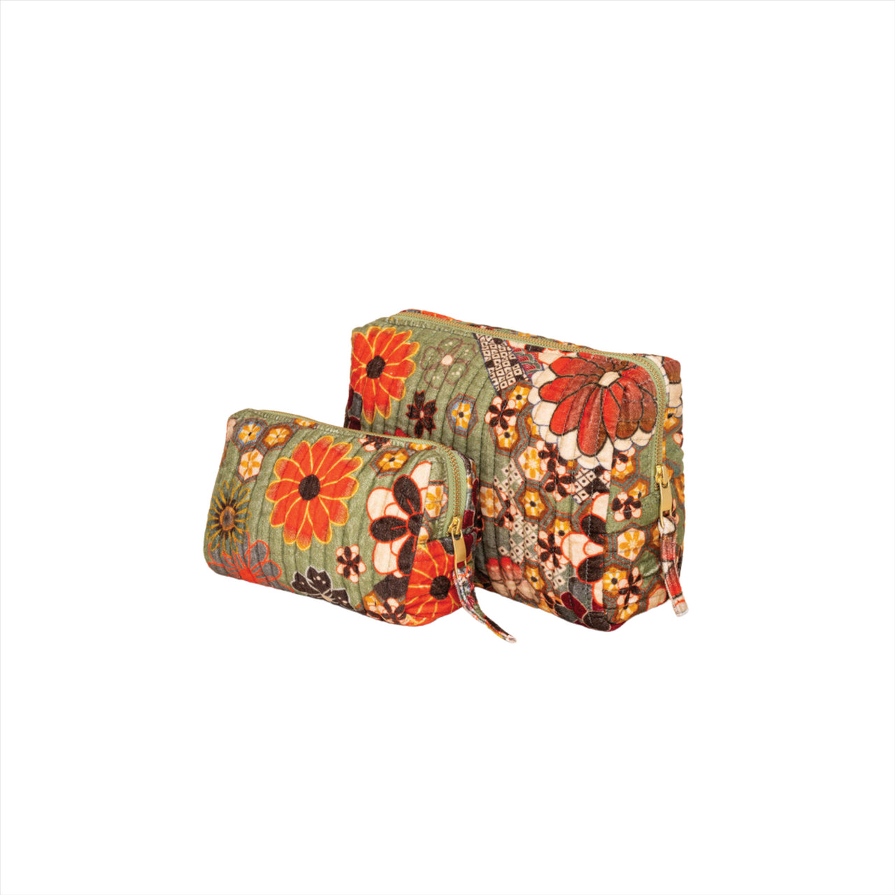 Powder 70's Kaleidoscope Floral Quilted Vanity Bag | Sage