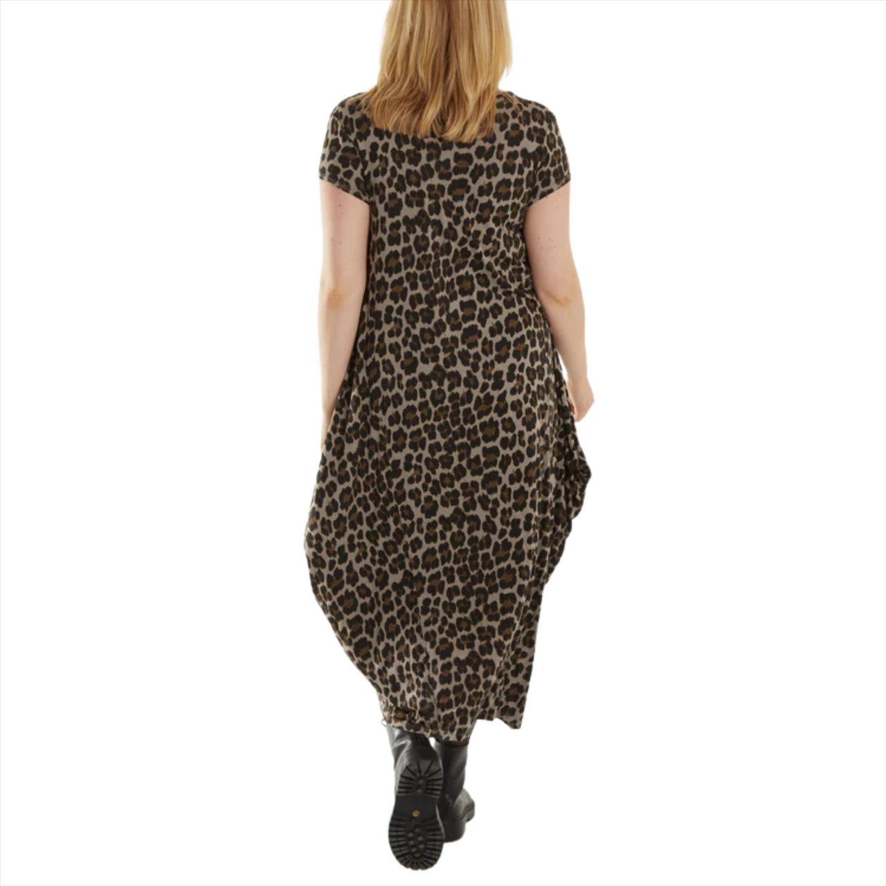 Leopard Print Cap Sleeve Parachute Dress | Stone | One Size