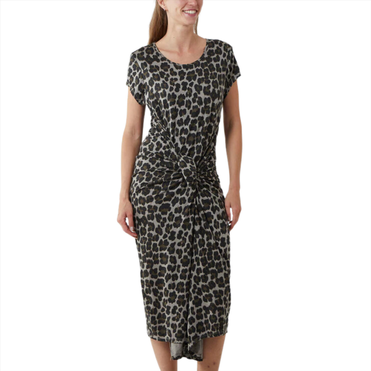 Leopard Print Cap Sleeve Parachute Dress | Mocha | One Size