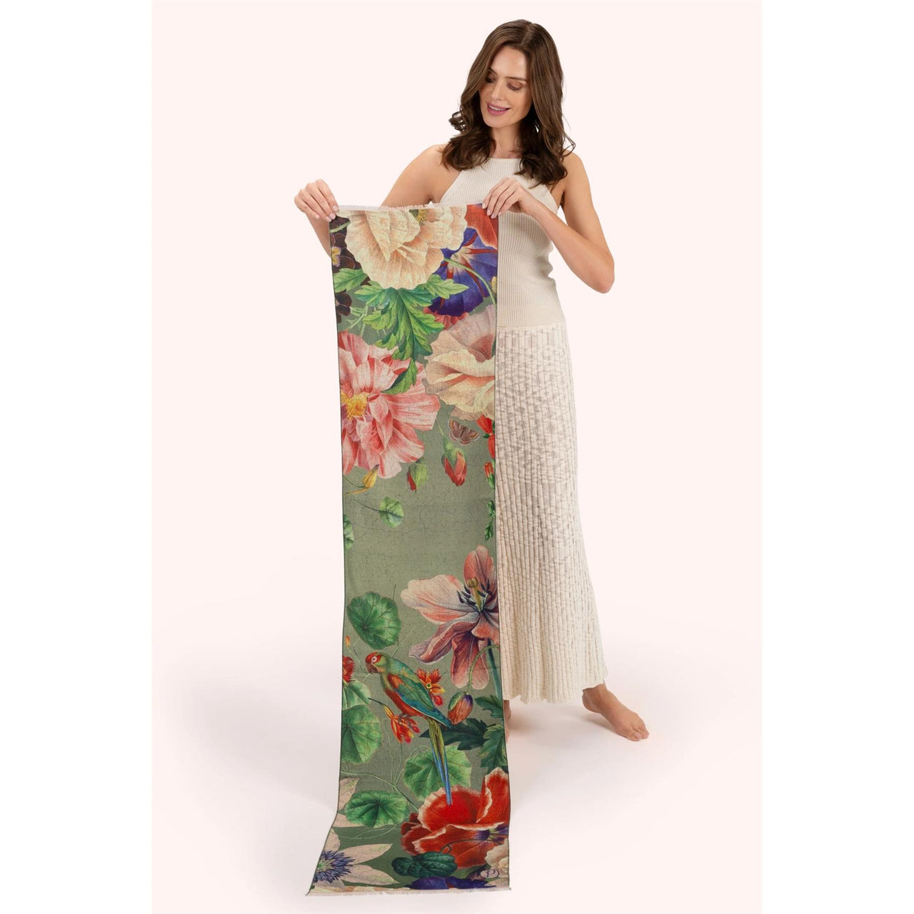 Powder Botanical Bouquet Lux Print Scarf | Sage