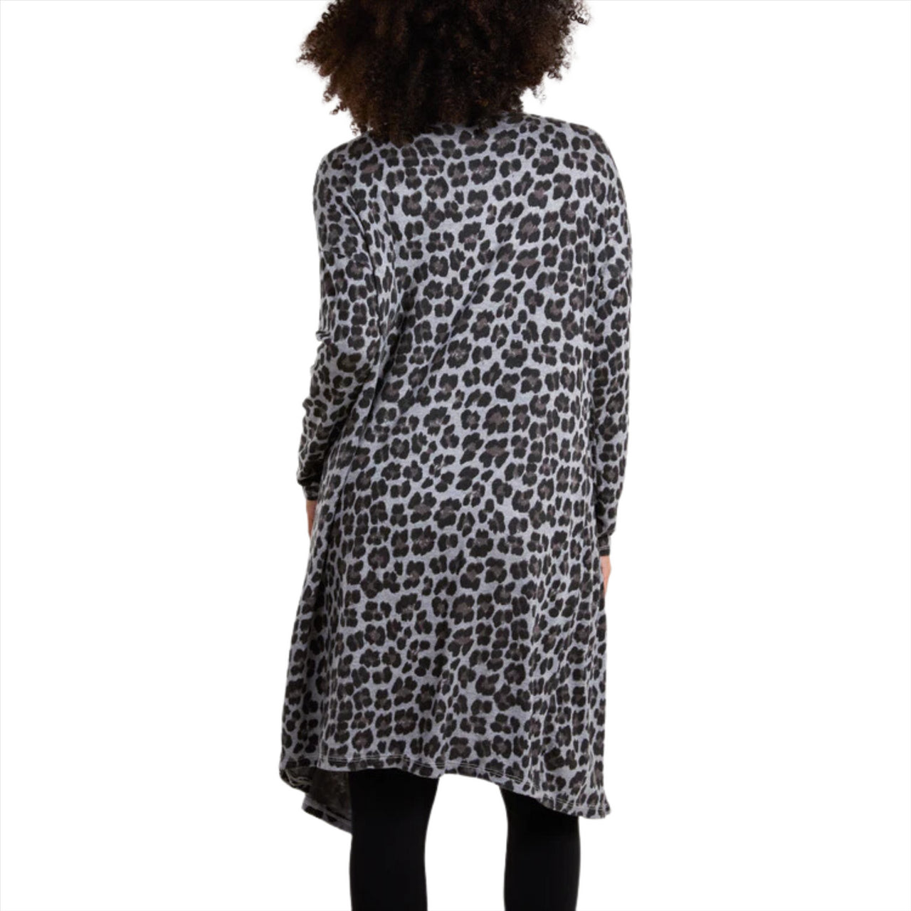 Giulia Leopard Print Longline Cardigan | Grey | One Size