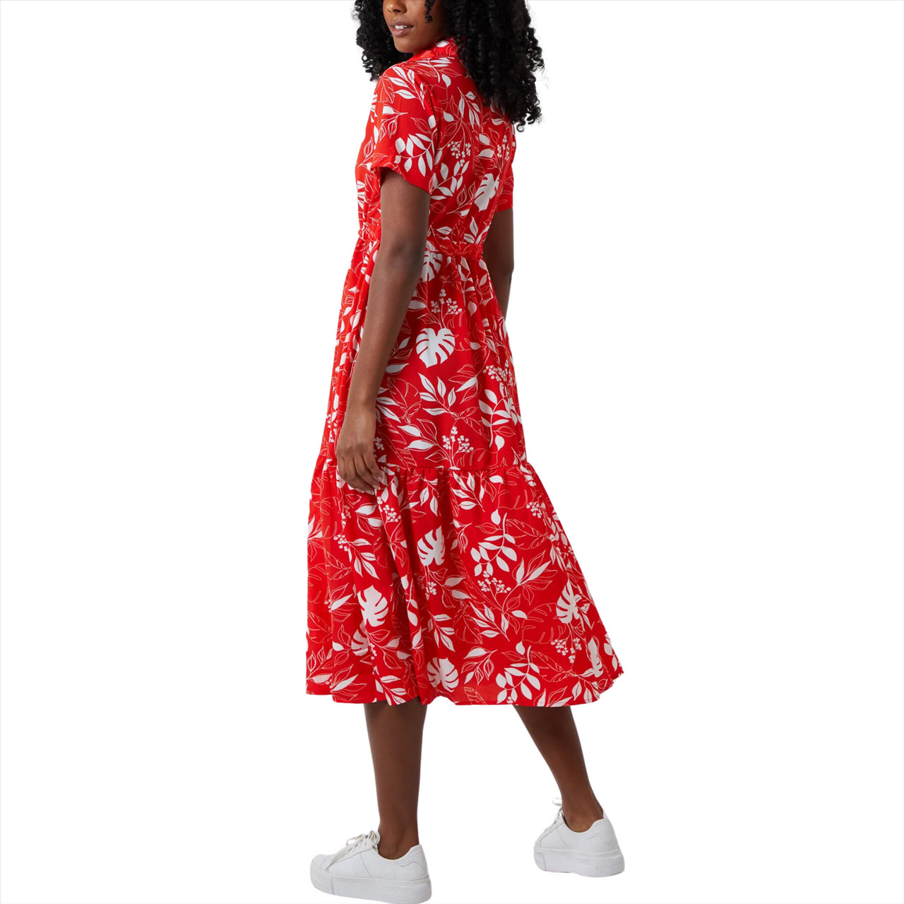 Leaf Print Midi Shirt Dress | Red