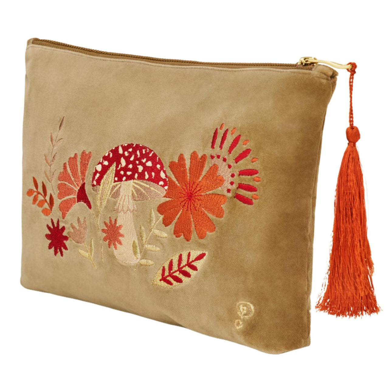Powder Tranquil Toadstool Velvet Zip Pouch | Sage