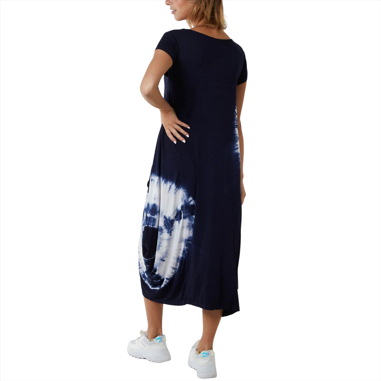 Tie Dye Short Sleeve Parachute Midi Dress | Navy | One Size