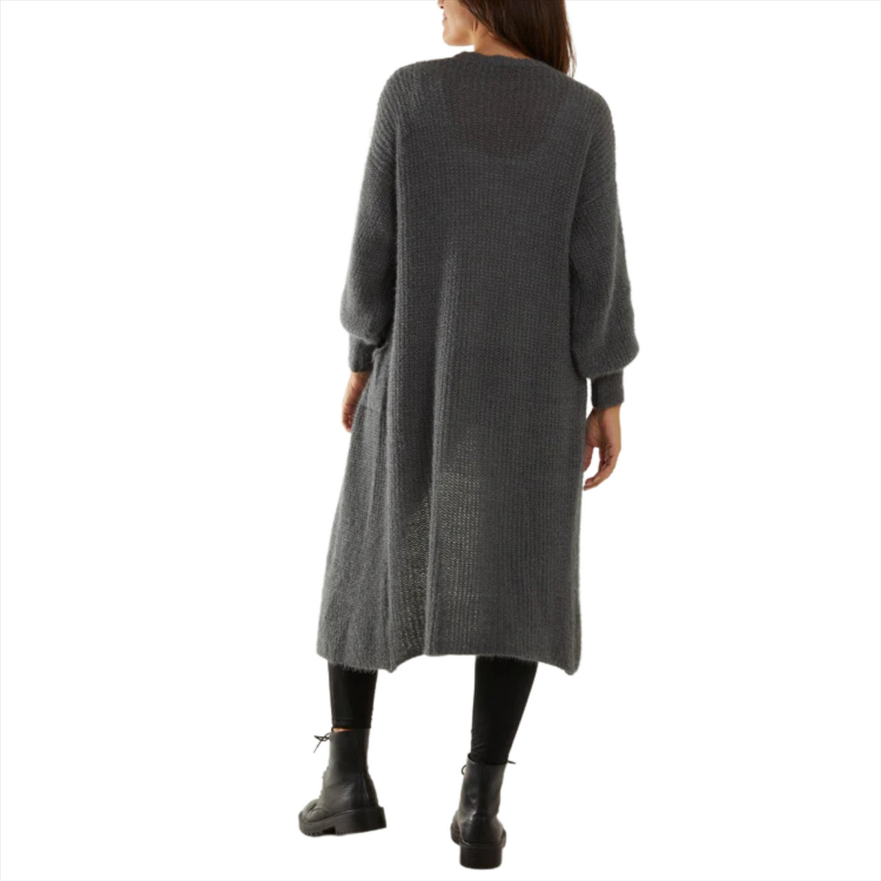 Soft Touch Balloon Sleeve Longline Cardigan | Charcoal | One Size