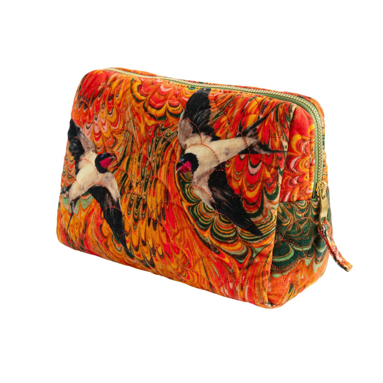 Powder Marbled Swallow Quilted Wash Bag | Tangerine