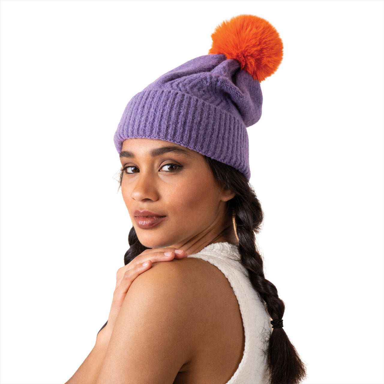 Powder Ingrid Cosy Knit Bobble Hat | Lavender & Tangerine