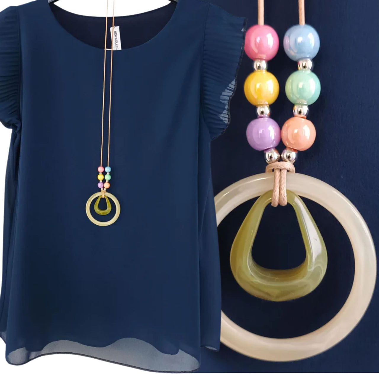 Flora Pleated Sleeve Top & Necklace | One Size
