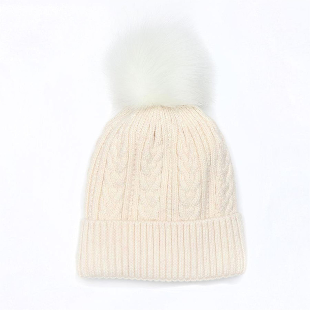 POM Cable Knit Faux Fur Bobble Hat | Oatmeal