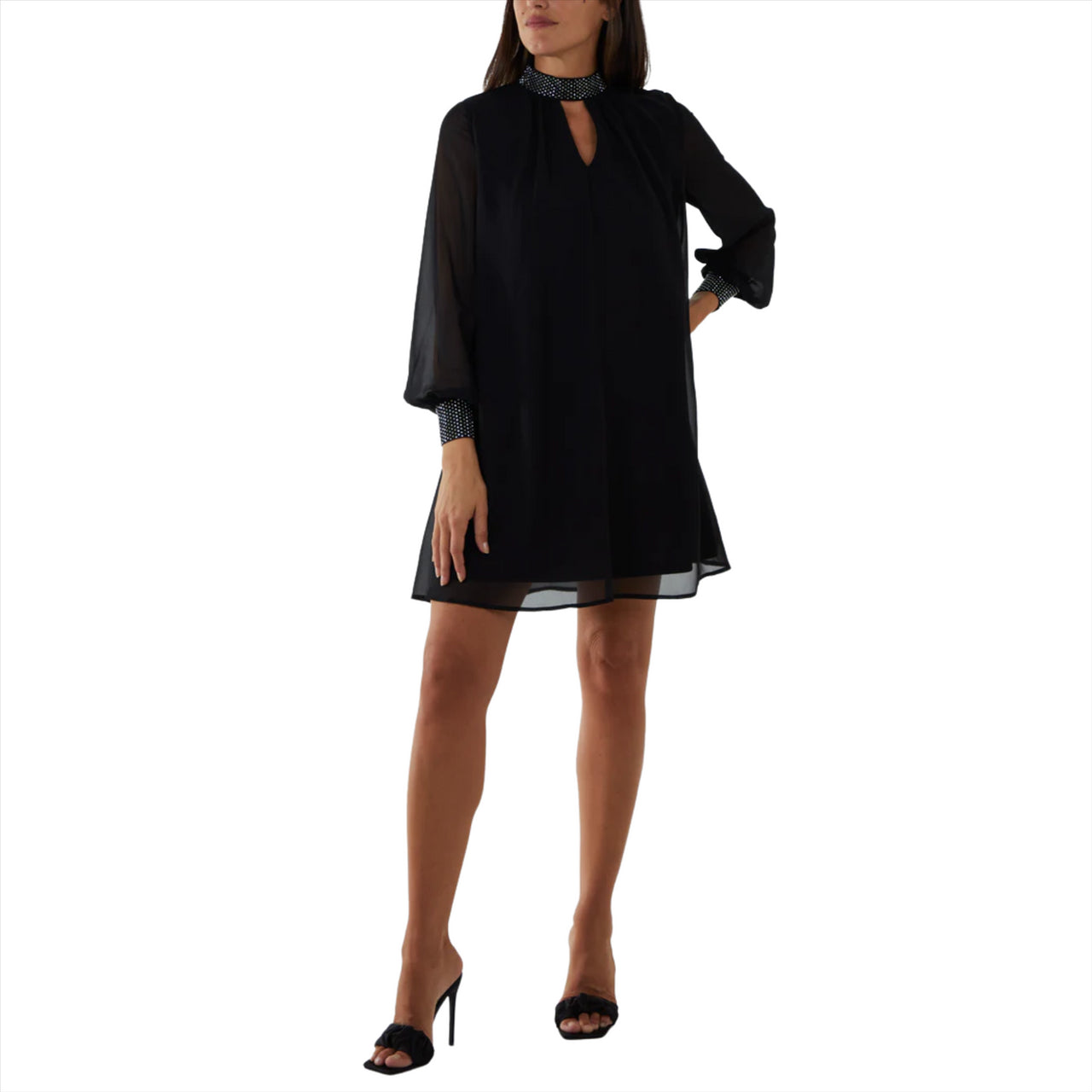 Diamante Collar Swing Mini Dress | Black