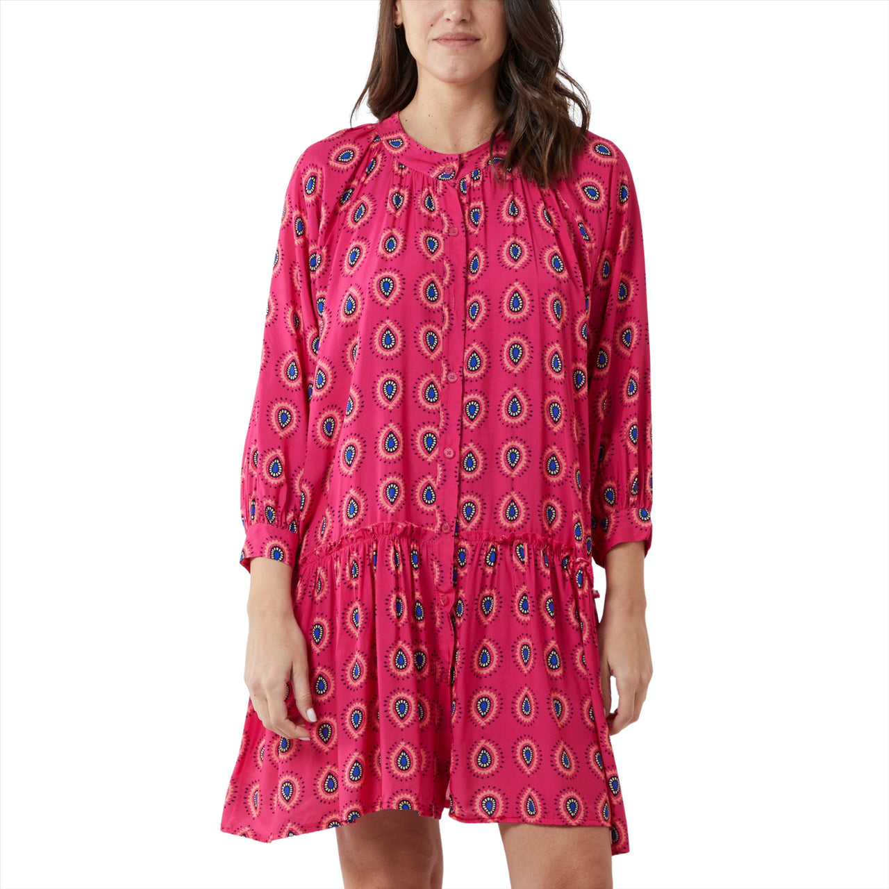 Abstract Paisley Print Smock Dress | Fuchsia | One Size