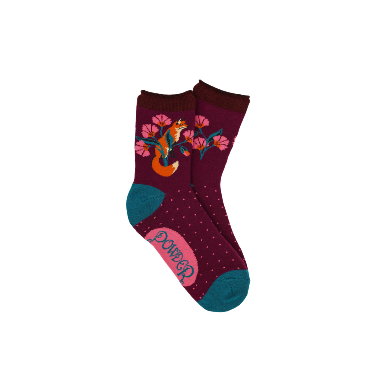 Powder Women's Fox in a Meadow Ankle Socks | Grape or Sage