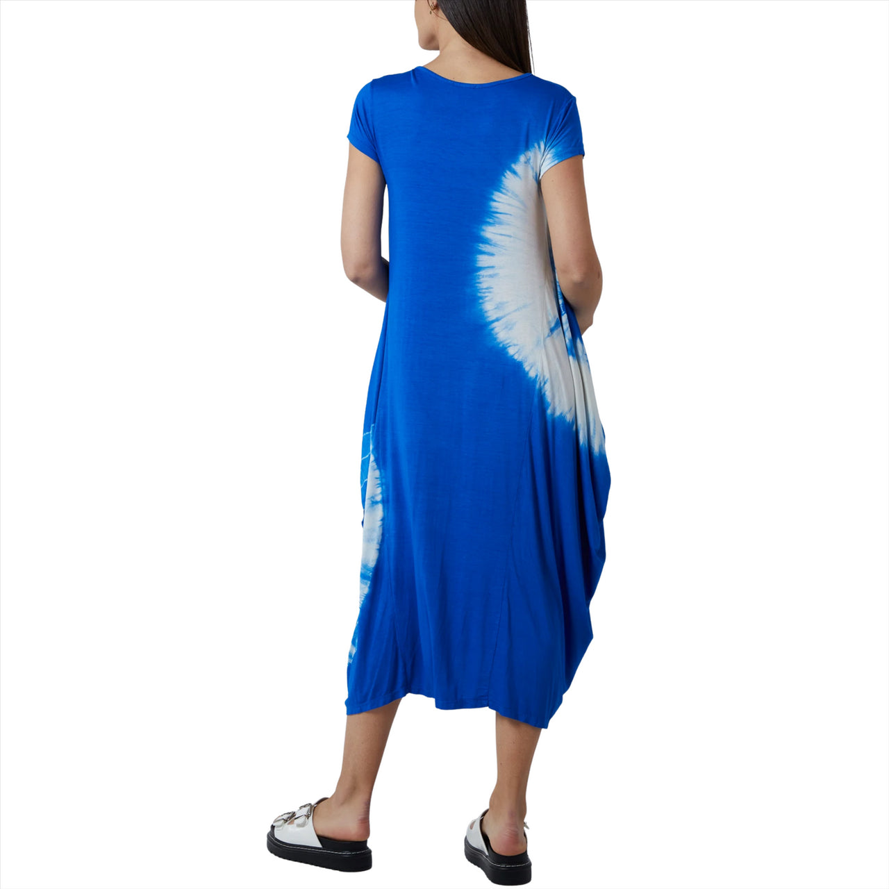 Tie Dye Short Sleeve Parachute Midi Dress | Royal Blue | One Size