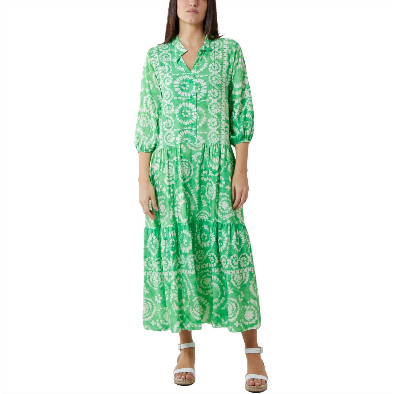 Batik Print Maxi Shirt Dress | Apple Green | One Size