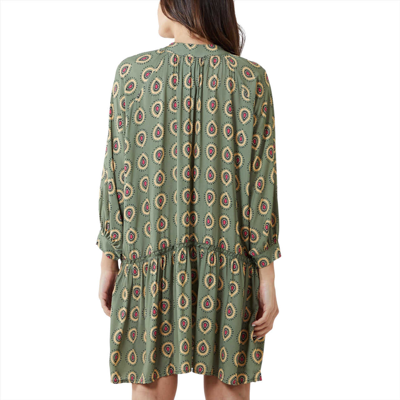 Abstract Paisley Print Smock Dress | Khaki | One Size