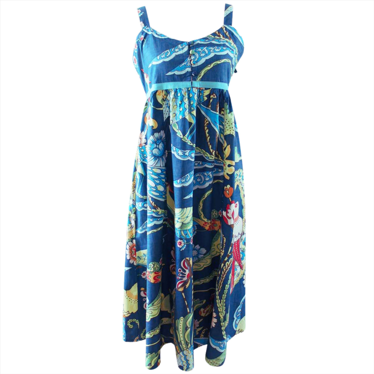 Powell Craft ‘Vita’ Exotic Bird Strappy Cotton Dress | Blue | One Size