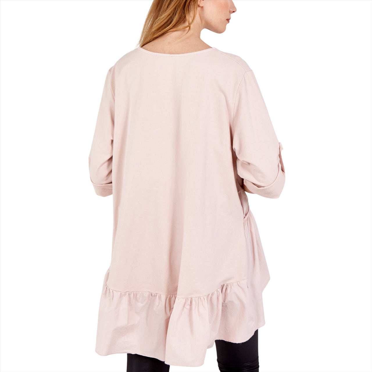 Sofia Frill Hem Button Sleeve Top | Blush | One Size