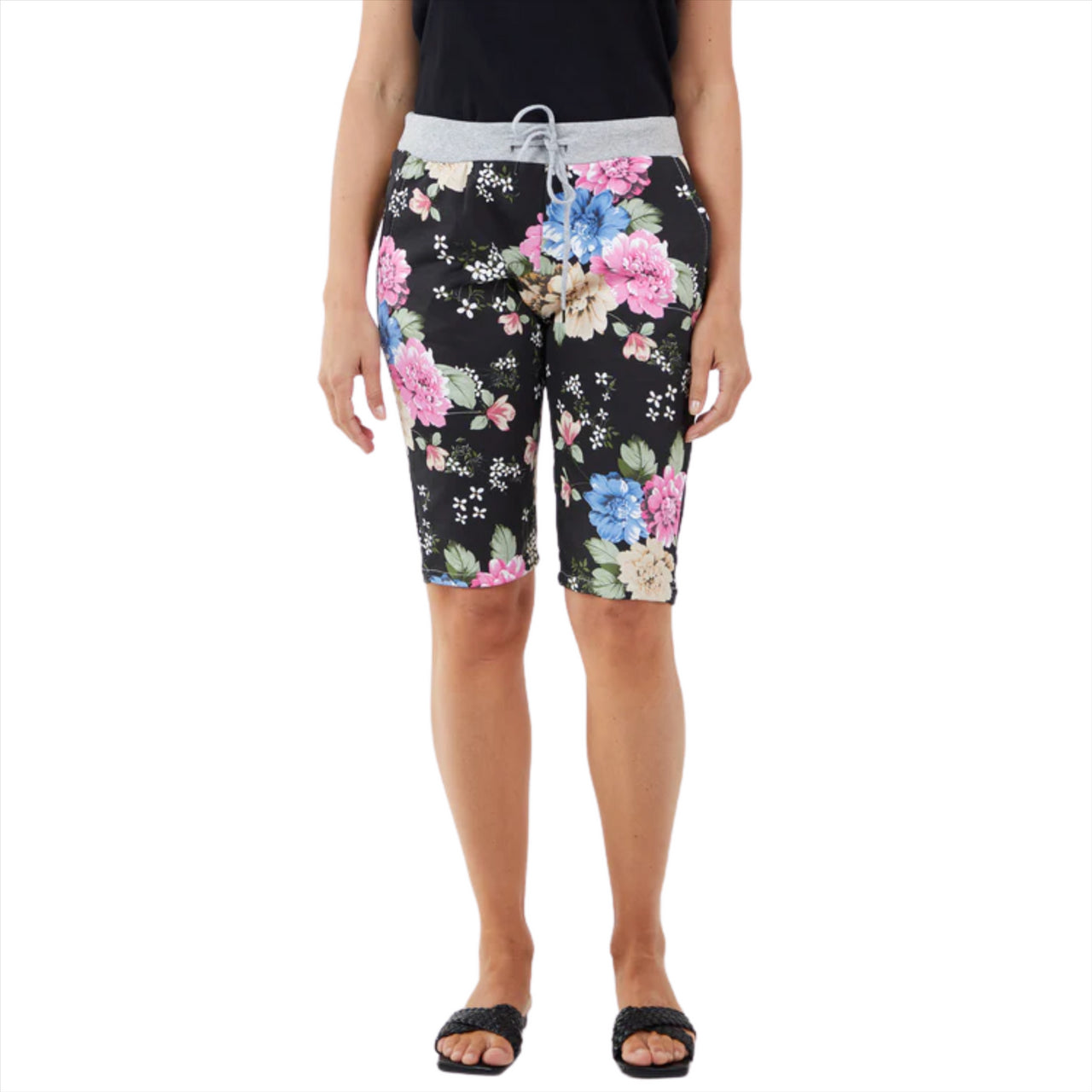 Womens Floral Soft Slouch Shorts | Black | One Size